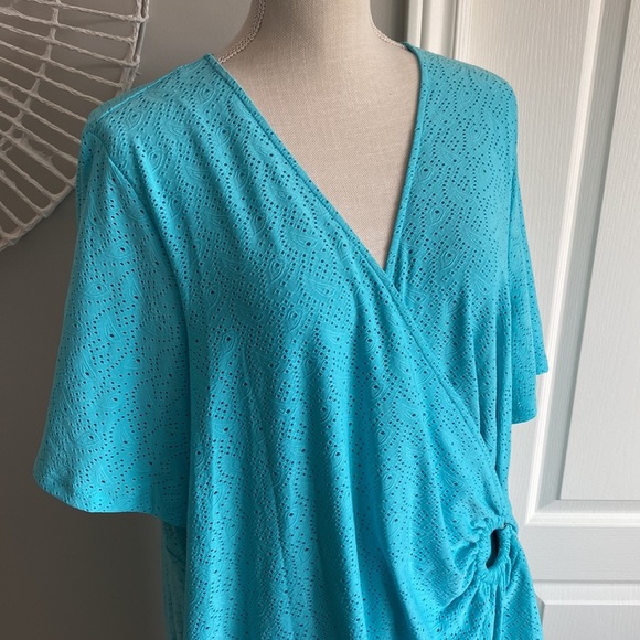 MICHAEL Michael Kors - Paisley Eyelet Knit Flutter Sleeve Turquoise Dress​ - Picture 6 of 12